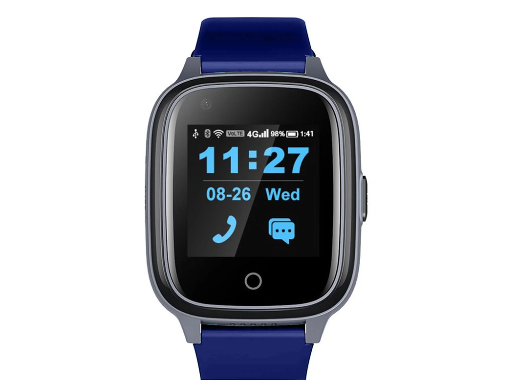 Medical alert watch with dark blue band